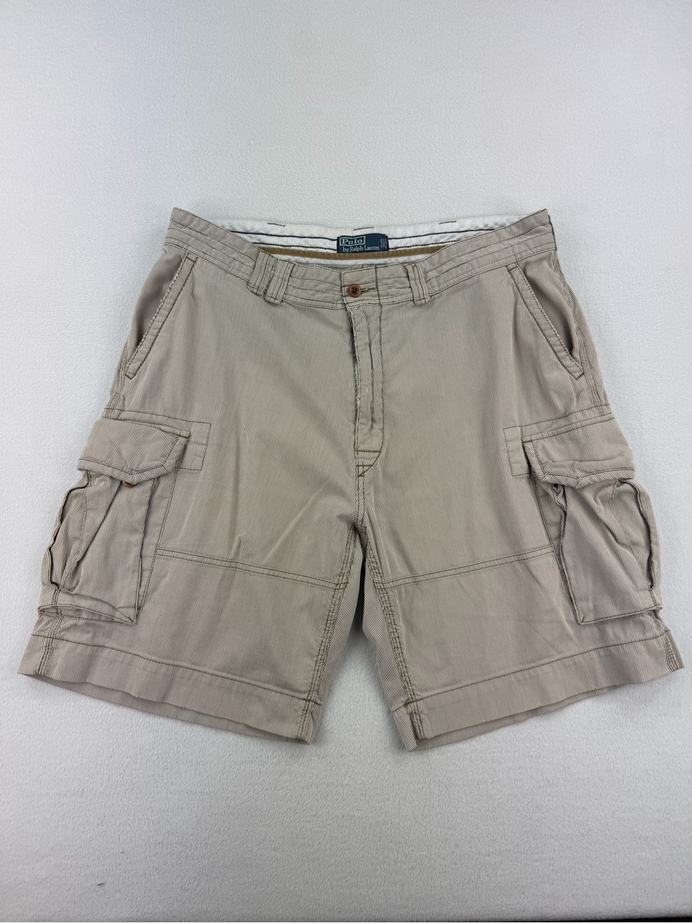 Polo Ralph Lauren Gellar Classic Fit Beige Striped Cargo Shorts Mens Size 38